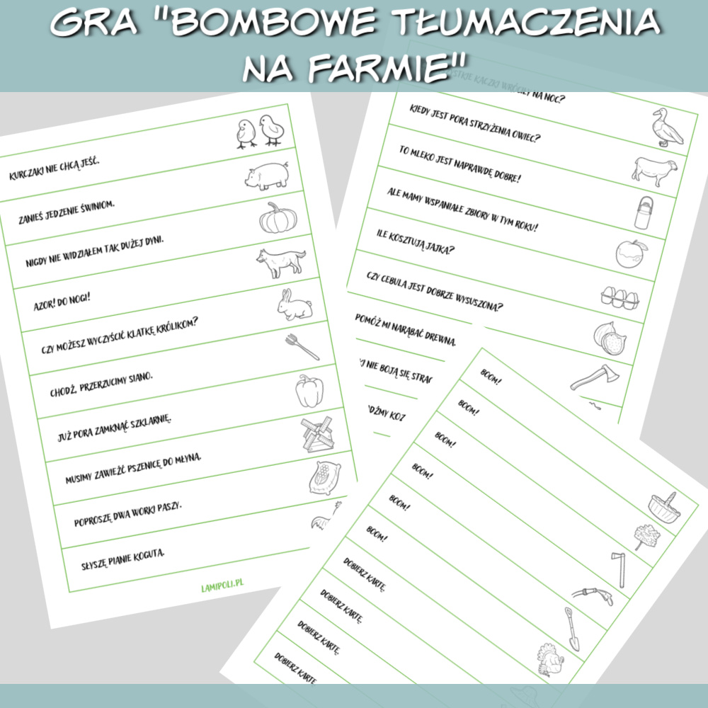 Bombowe tłumaczenia Na farmie gra do druku
