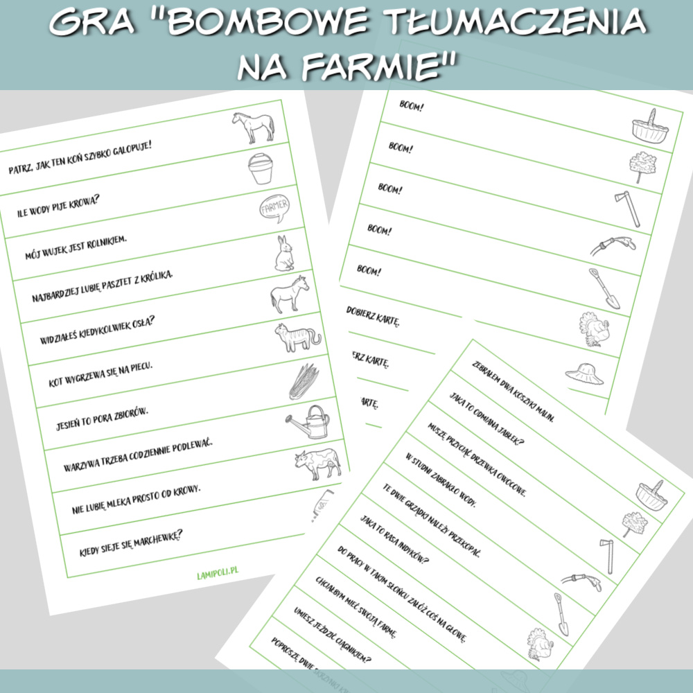 Bombowe tłumaczenia Na farmie gra do druku