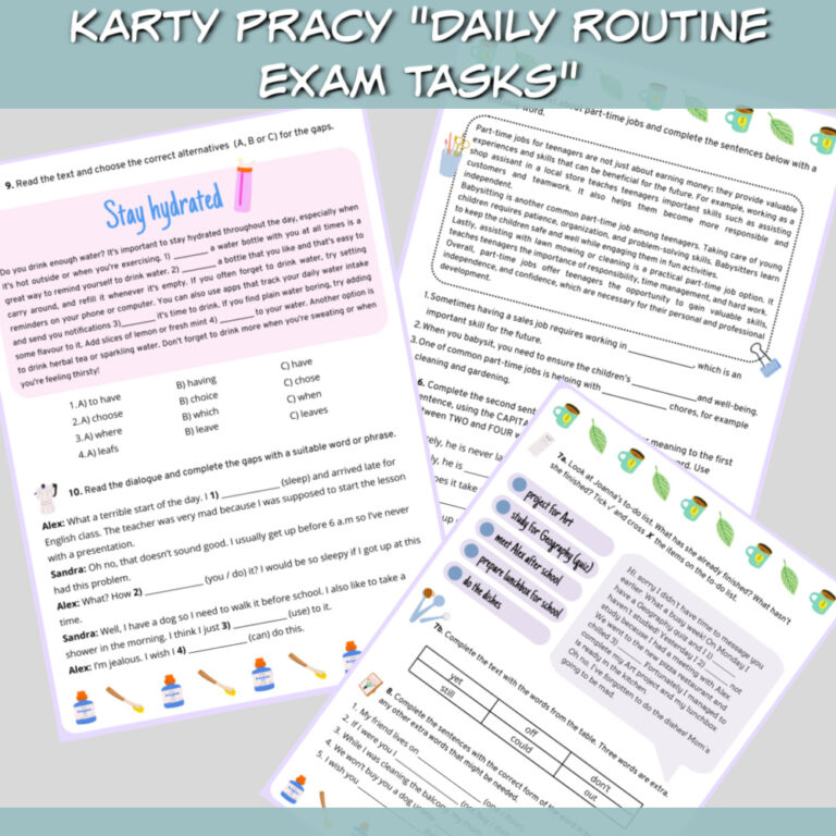 Karty pracy Daily Routine Exam Tasks do druku - Lamipoli