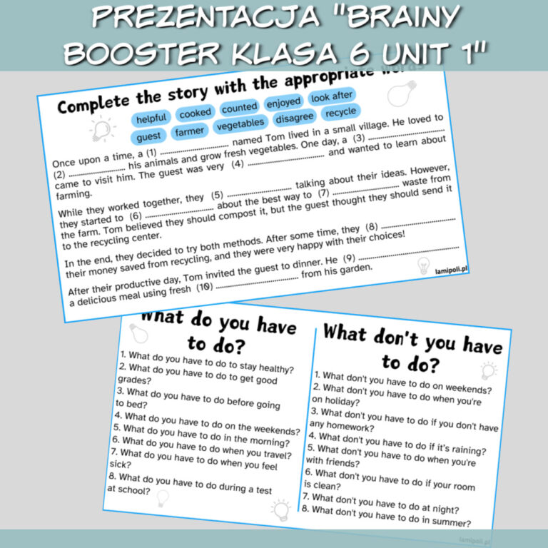 Zestaw Brainy Booster klasa 6 Unit 1 do druku; online - Lamipoli