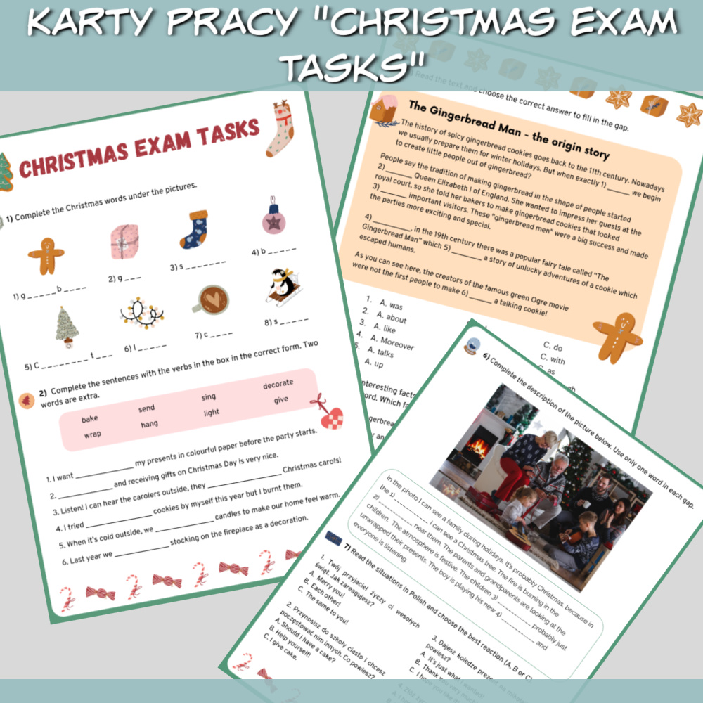Karty pracy Christmas Exam Tasks do druku