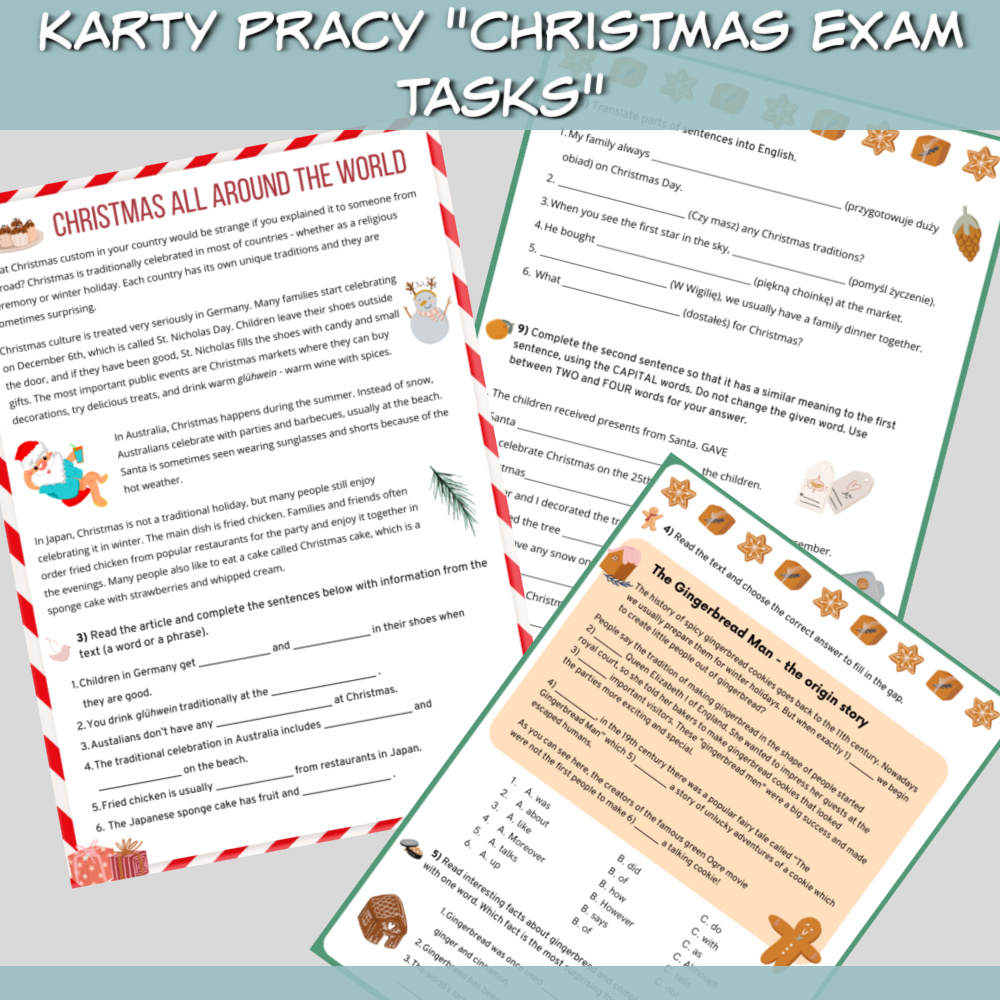Karty pracy Christmas Exam Tasks do druku