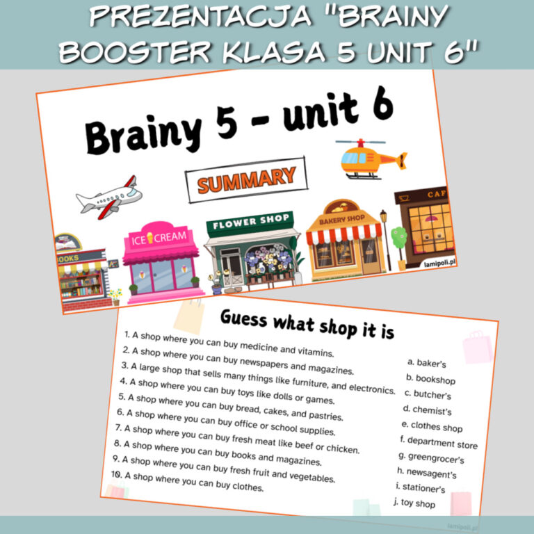 Zestaw Brainy Booster klasa 5 Unit 6 do druku, online - Lamipoli