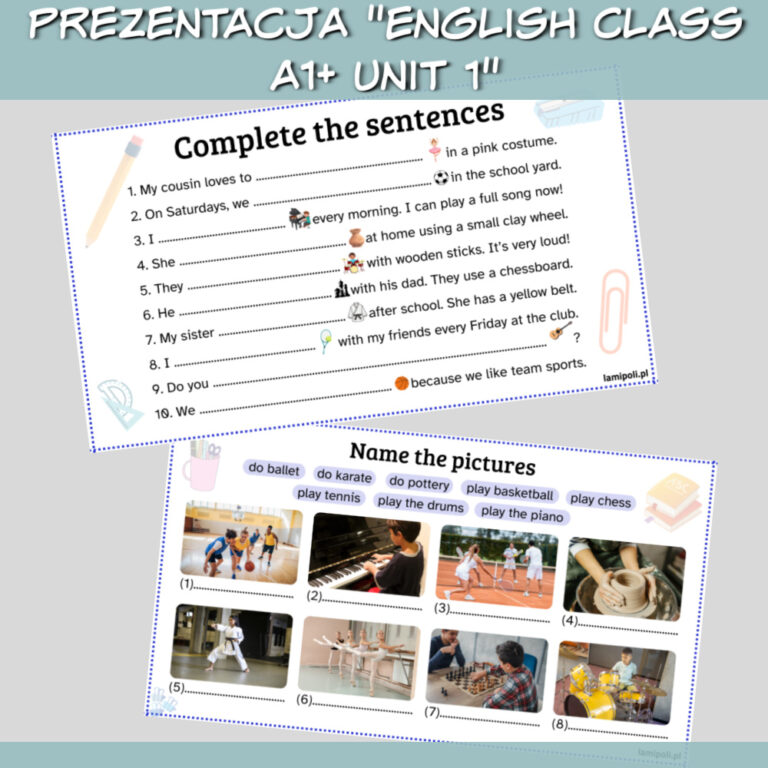 Zestaw English Class A1+ Unit 1 do druku, online - Lamipoli