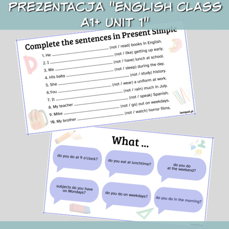 Zestaw English Class A1+ Unit 1 do druku, online - Lamipoli