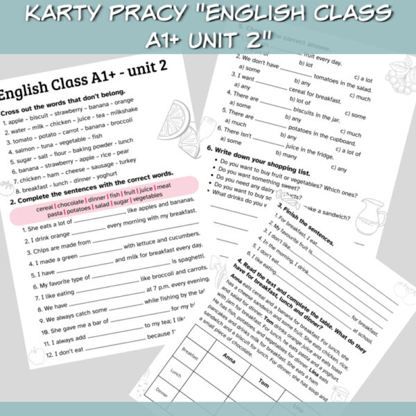 Zestaw English Class A1+ Unit 2 do druku, online - Lamipoli