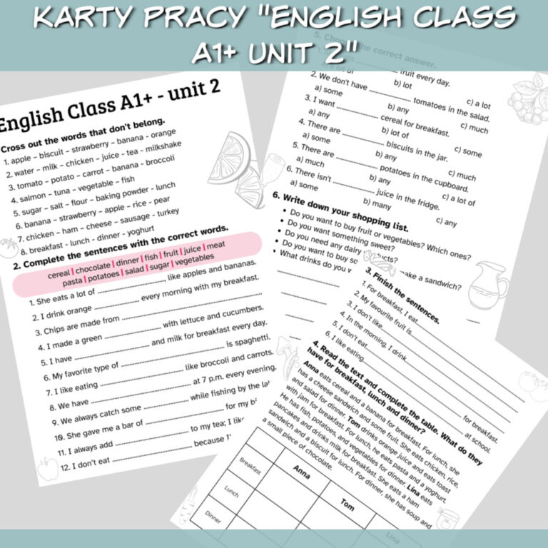Zestaw English Class A1+ Unit 2 do druku, online - Lamipoli