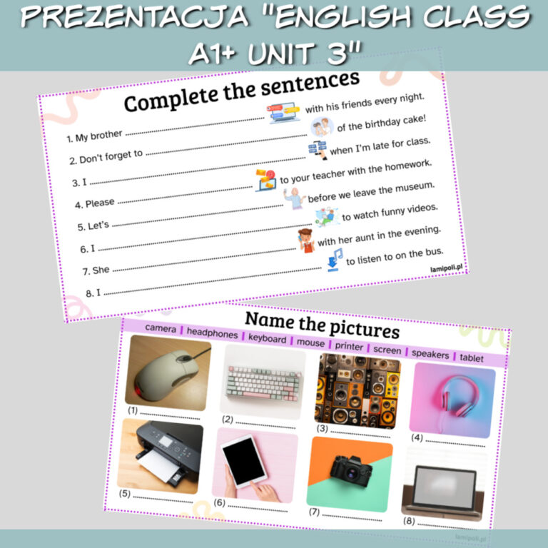 Zestaw English Class A1+ Unit 3 do druku, online - Lamipoli