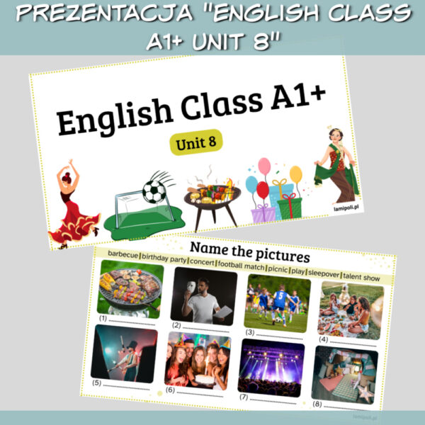 Zestaw English Class A1+ Unit 8 do druku, online - Lamipoli