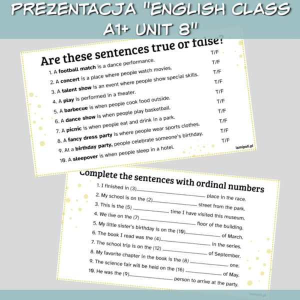 Zestaw English Class A1+ Unit 8 do druku, online - Lamipoli