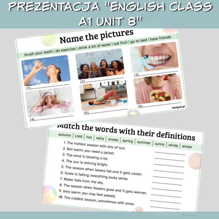 Zestaw English Class A1 Unit 8 do druku, online - Lamipoli