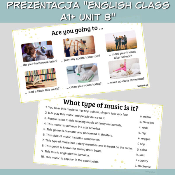 Zestaw English Class A1+ Unit 8 do druku, online - Lamipoli