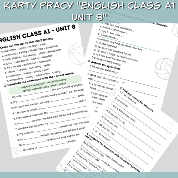 Zestaw English Class A1 Unit 8 do druku, online - Lamipoli