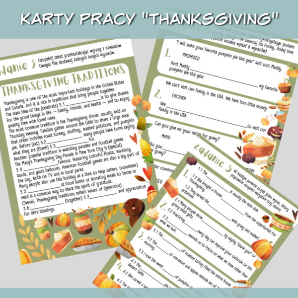 Karty pracy Thanksgiving do druku